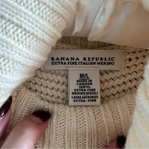 Banana Republic Cream Fringe Turtleneck Poncho Cape Merino Wool Cozy Cottagechic - Picture 5 of 5